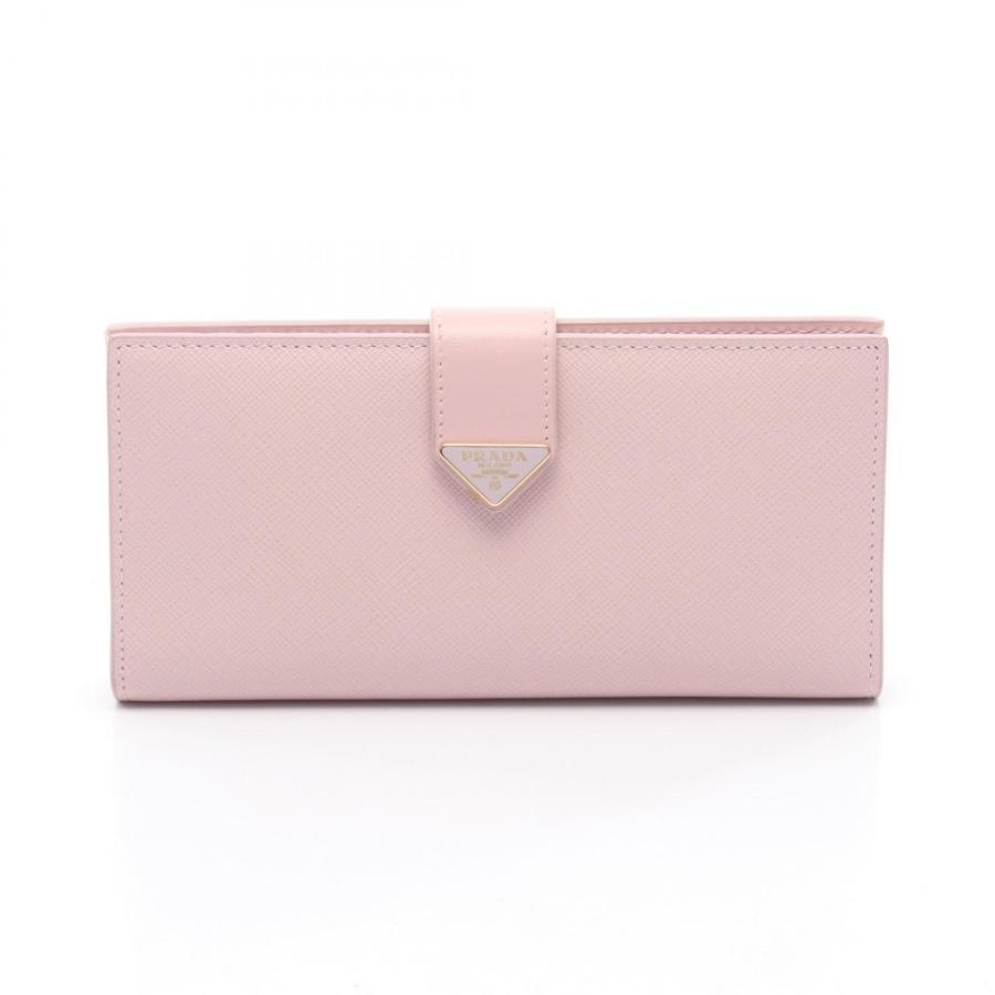 極美品 プラダ サフィアーノ トライアングル 二つ折り財布 ピンクベージュ PRADA（プラダ） SAFFIANO TAB トライアングルロゴ ブランドオフ