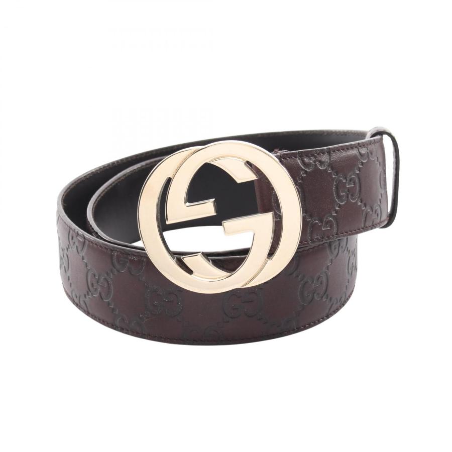 GUCCI グッチ インターロッキング ゴールド　レザーベルト 黒　レディース GUCCI（グッチ） インターロッキングG グッチシマ ゴールド金具