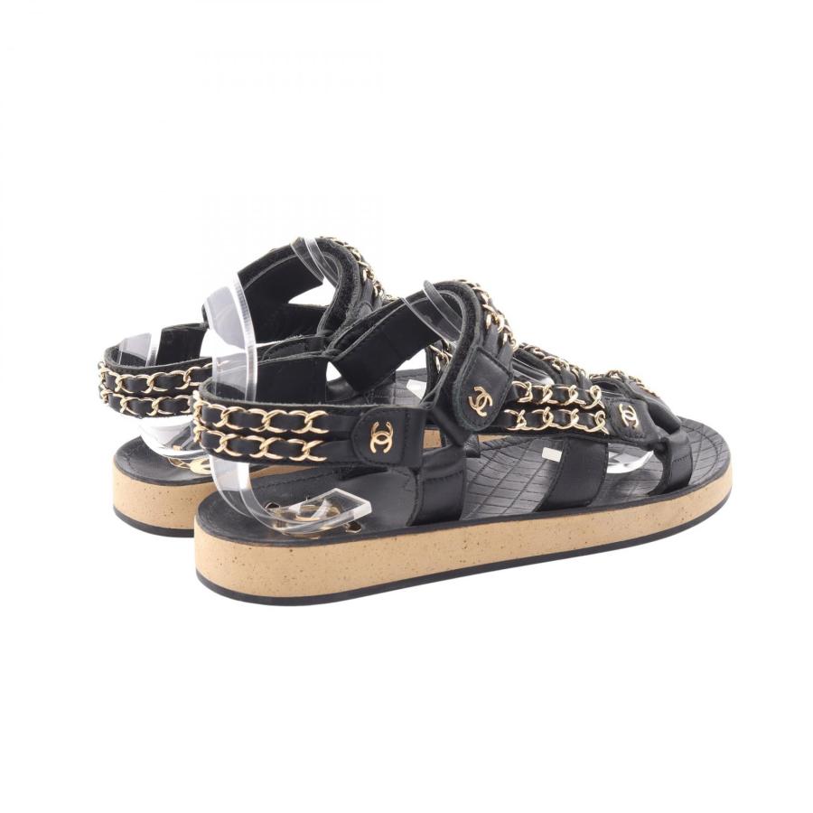 【未使用】シャネル サンダル ブラック 36 ココマーク レザー チェーン CHANEL（シャネル） ココマーク チェーン ブランドオフ レザー
