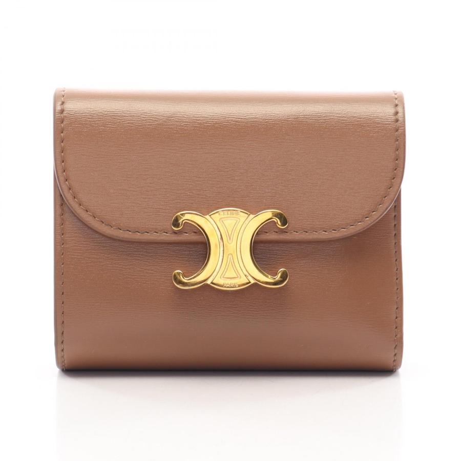CELINE トリオンフ 三つ折り財布 スモールウォレット ブラウン レザー CELINE（セリーヌ） トリオンフ スモールフラップウォレット ブランド