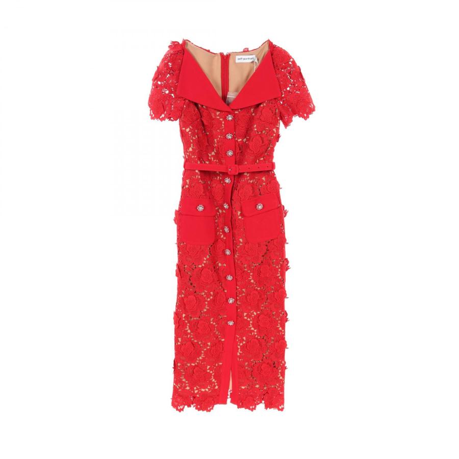 美品 セルフポートレイト Lace Pattern Midi Dress セルフ ポートレイト LACE OPEN NECK MIDI DRESS ブランドオフ Self