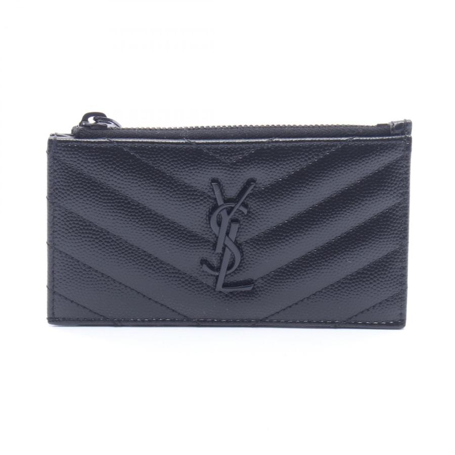サンローランパリ SAINT LAURENT PARIS モノグラム フラグメント カードケース アクセサリー レザー レディース ブラック系 【中古】 サンローランパリ モノグラム フラグメント ジップカードケース