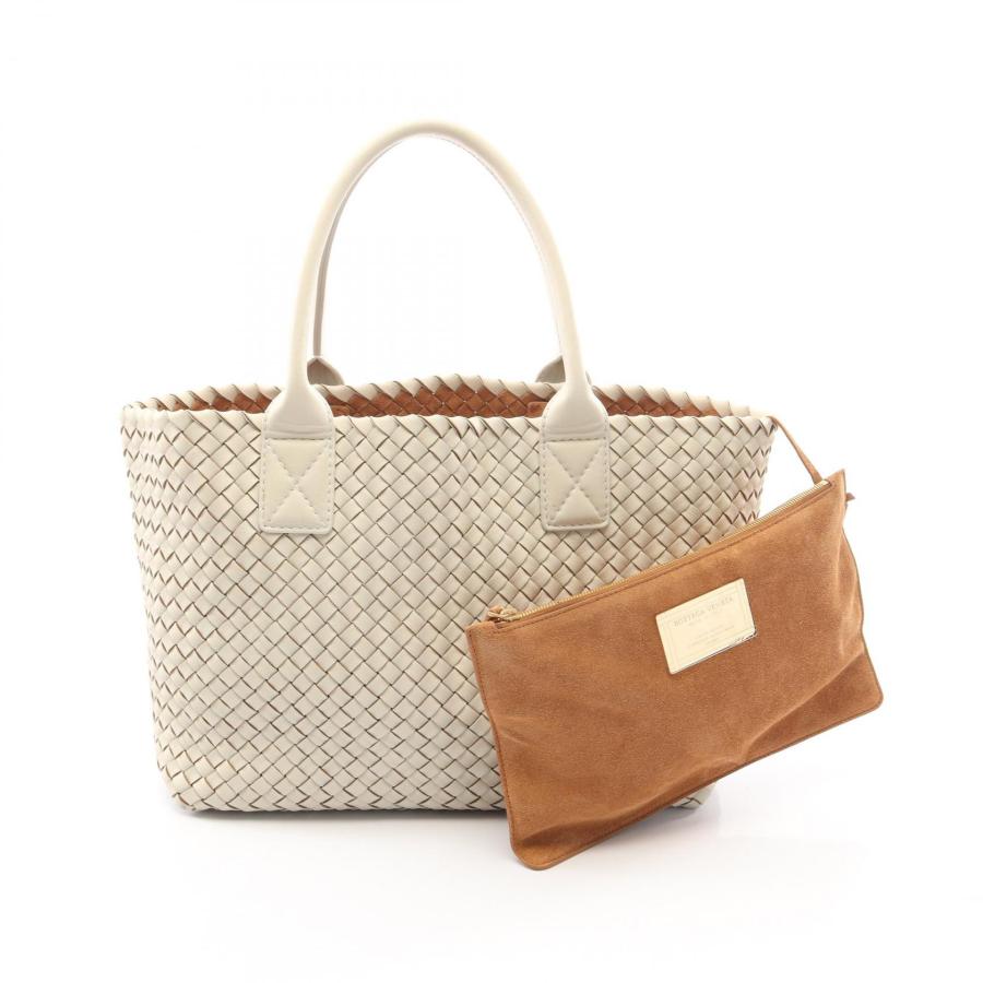 BOTTEGA VENETA□キャンバス×レザー トートバッグ□オフホワイト×茶 超