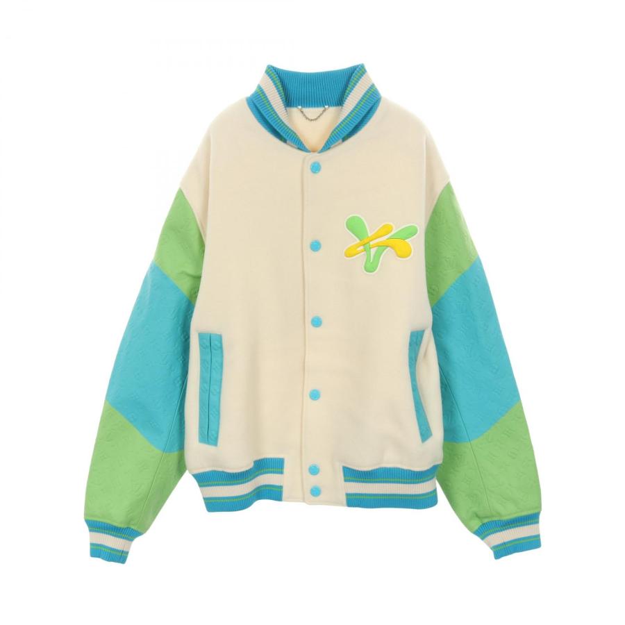 ルイ・ヴィトン LOUIS VUITTON レインボープレイグラウンドバーシティブルゾン スタジャン 衣料品 アウター ウール レザー メンズ ホワイト系 / ブルー系 / マルチカラー RM231 YC8 HOL63E 【中古】 LOUIS VUITTON（ルイ・ヴィトン） レインボープレイグラウンドバー