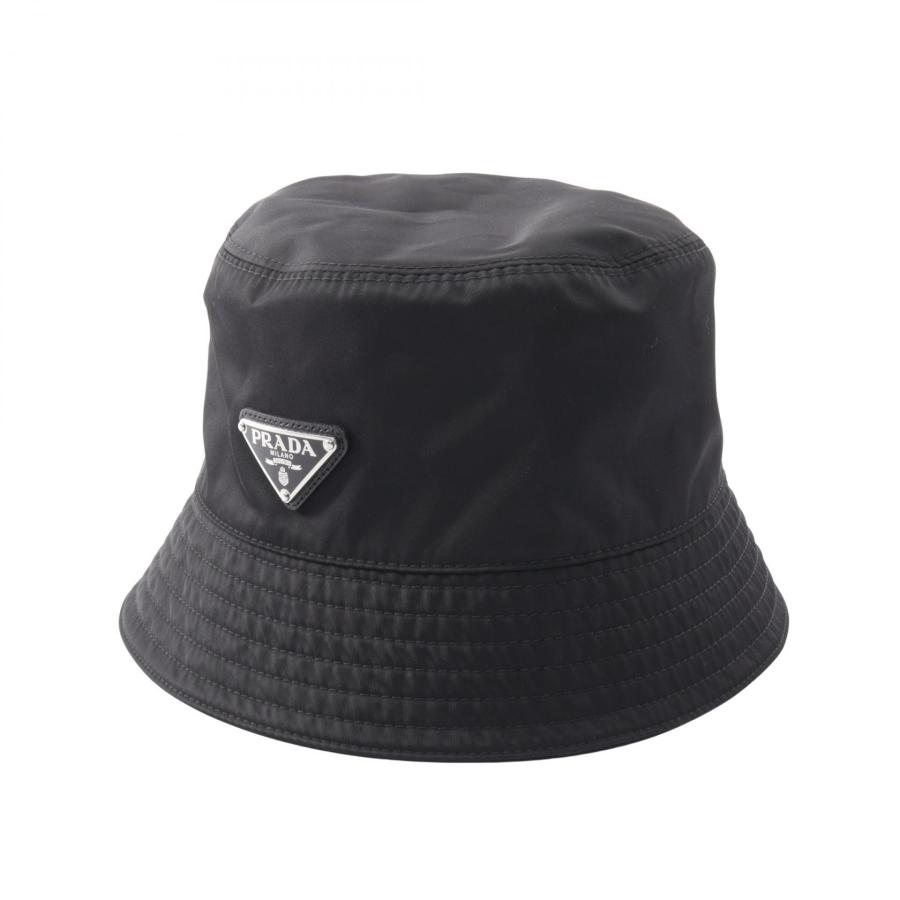 【極美品】PRADA 三角 トライアングル ロゴ バケットハット ブラック M PRADA（プラダ） トライアングルロゴ バケット ブランドオフ ナイロン
