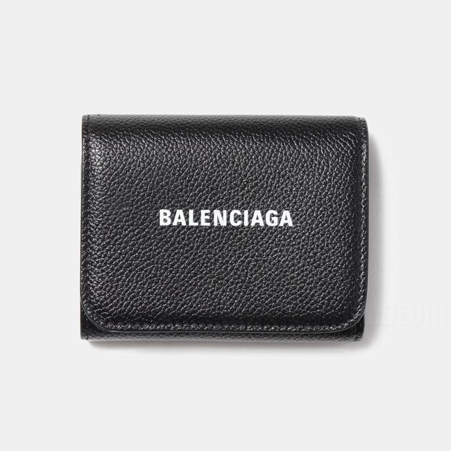 【国産】 CASH コンパクト 本革 三つ折り財布 ロゴ BALENCIAGA バレンシアガ MINI 655622-1IZIM BLACK/WHITE WALLET 三つ折り財布