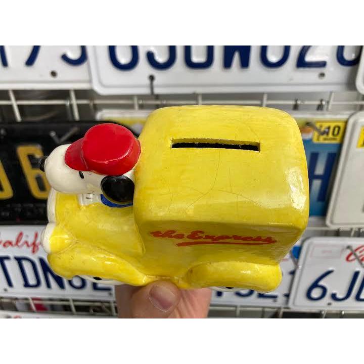 美品　ヴィンテージ　スヌーピー　バンク　陶器製 スヌーピー バンク 黄色 貯金箱 陶器 ビンテージ 車 the Express 日本