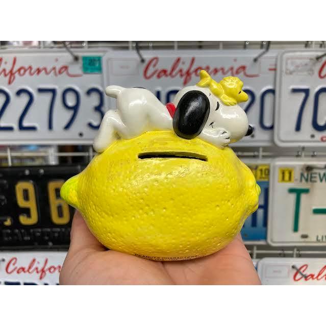 スヌーピー バンク 貯金箱 レモン 陶器 ビンテージ Snoopy Bank