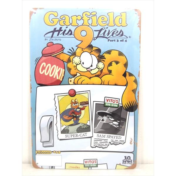 ブリキ看板/tin plate】Garfield His 9 Lives 表紙柄 ブリキプレート 