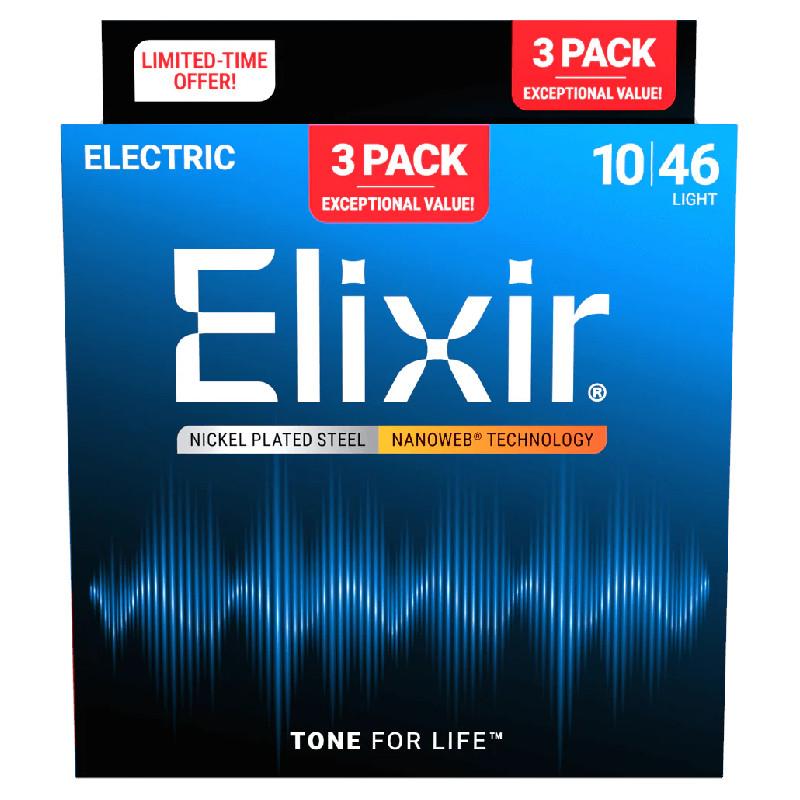 Elixir エリクサー 3-Pack Nickel-Plated Steel Electric Strings