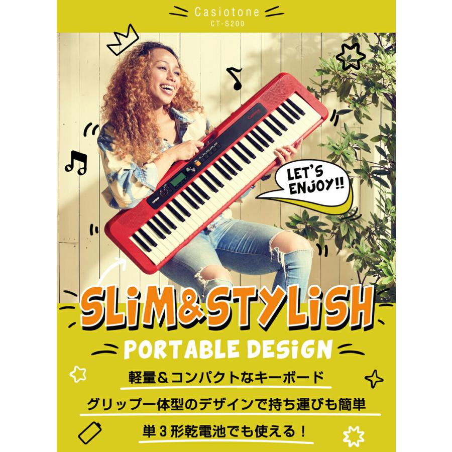 CASIO CT-S200RD 【ペダル(SP-3)、ヘッドフォン、楽器クロスセット】 Casiotone キーボード レッド カシオ 61鍵盤 赤｜miki-shop｜04