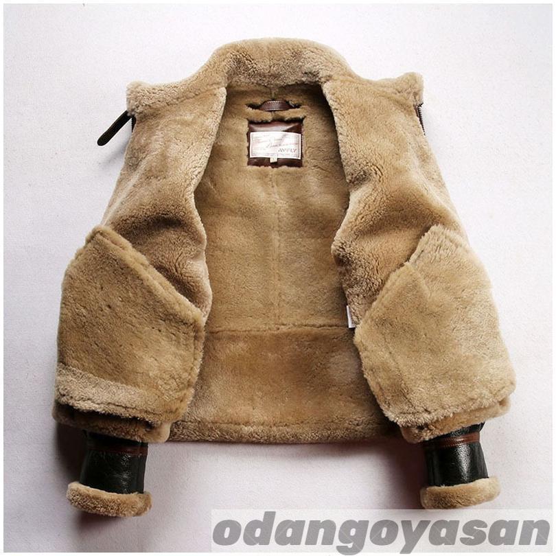 6ムートンジャケット　復古調　本革フライトジャケット　切り替え　馬革　メンズ ボアジャケット株式会社錦　防寒 ムートンジャケット ムートコート B6 革ジャン B-6ムートン