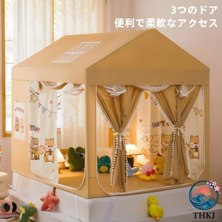 蚊帳 室内カーテン 子供テント ベッドテント 全方位ガード 3 ドア設計