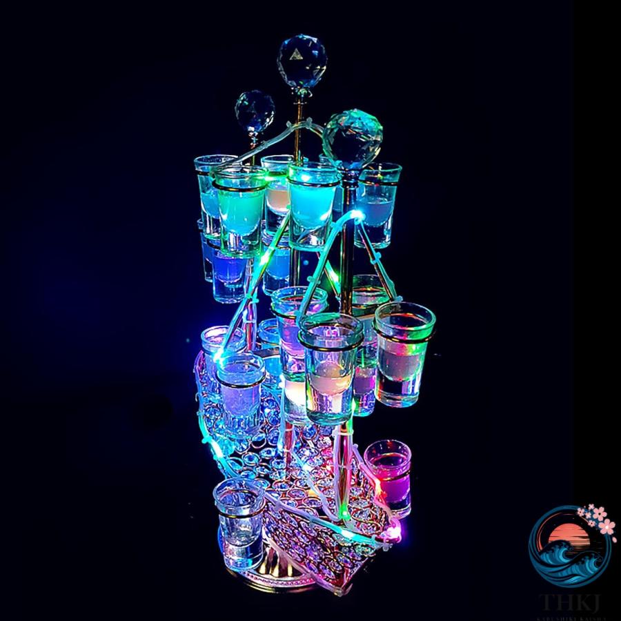 ワイングラス テキーラ観覧車 船 ワイングラスホルダー LED THKJ 酒ボトルの表示棚 ワインラック カクテルグラスホルダー アイスワインスタンド 酒グラスの画像
