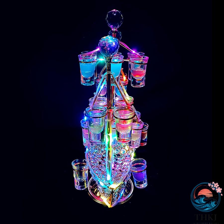 ワイングラス テキーラ観覧車 船 ワイングラスホルダー LED THKJ 酒ボトルの表示棚 ワインラック カクテルグラスホルダー アイスワインスタンド 酒グラスの画像