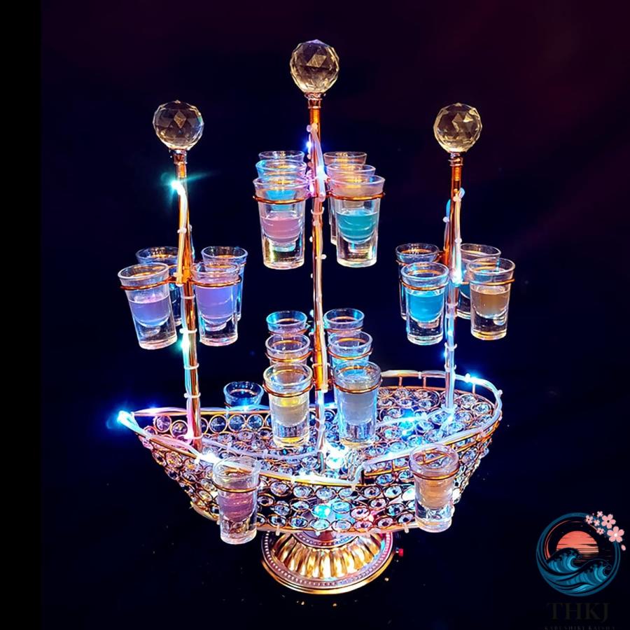 ワイングラス テキーラ観覧車 船 ワイングラスホルダー LED THKJ 酒ボトルの表示棚 ワインラック カクテルグラスホルダー アイスワインスタンド 酒グラスの画像