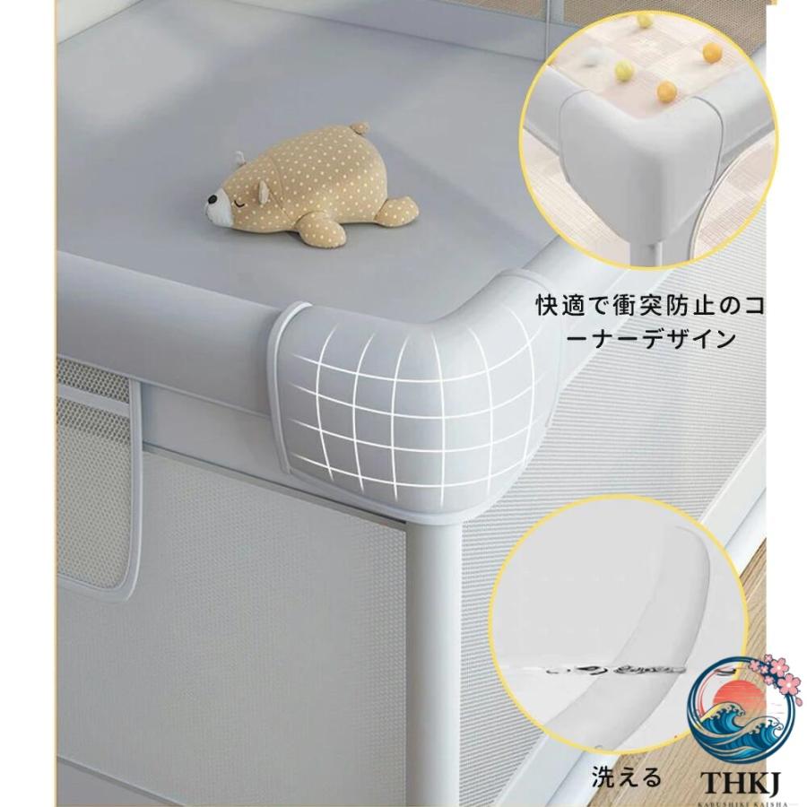 ベビーサークル メッシュ 四角 200cm×180cm 約 2 畳 通常サイズ ハイタイプ THKJ ファスナー扉付き ベビーサークル 組み立て式 洗えるカバー 赤ちゃんの画像
