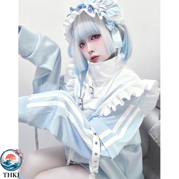 水色 フリルジャケット ハーフパンツ レッグウォーマー サブカル