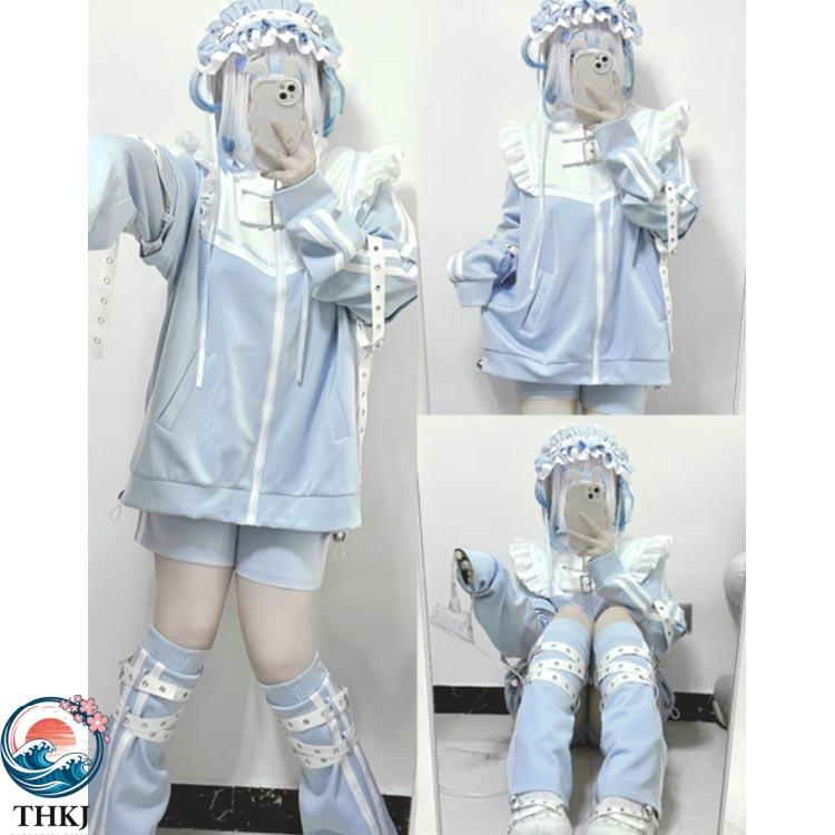 水色 フリルジャケット ハーフパンツ レッグウォーマー サブカル