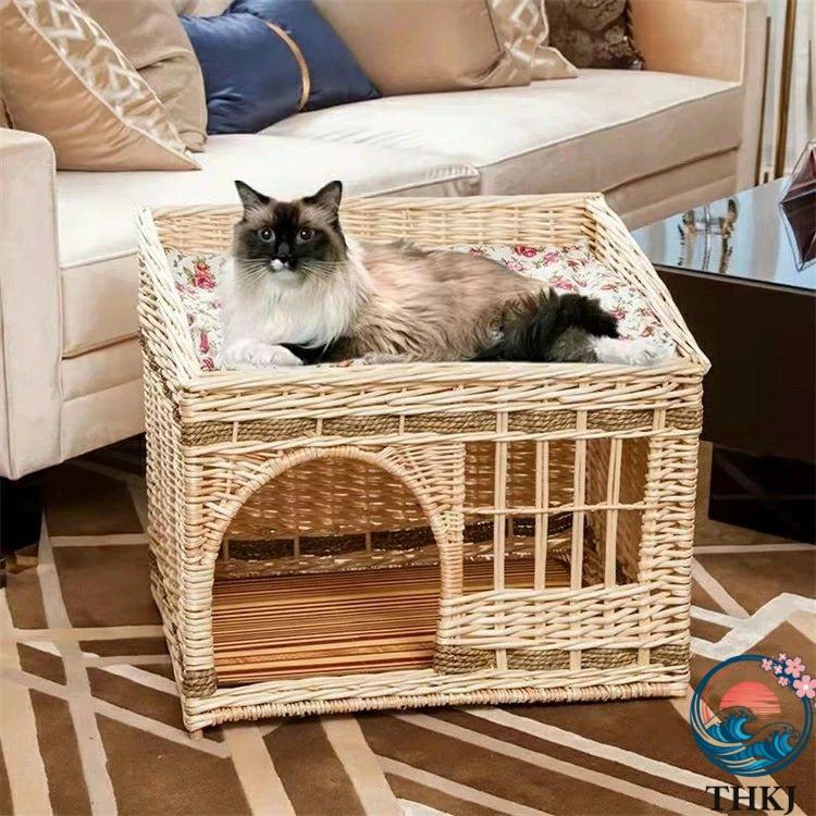 ねこちぐら 2 段 猫ベッド キャットハウス 籠 籐 カゴ ラタン製 ペット
