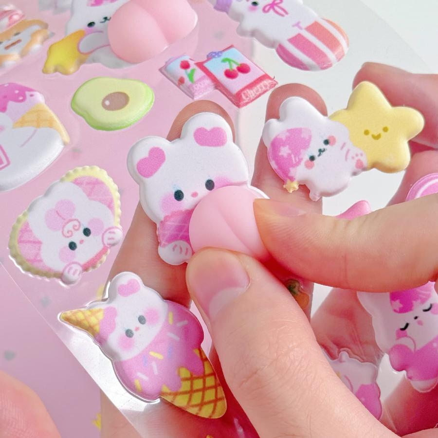 4枚セット おしり シール ボンボンドロップシール 3D立体シール 手帳