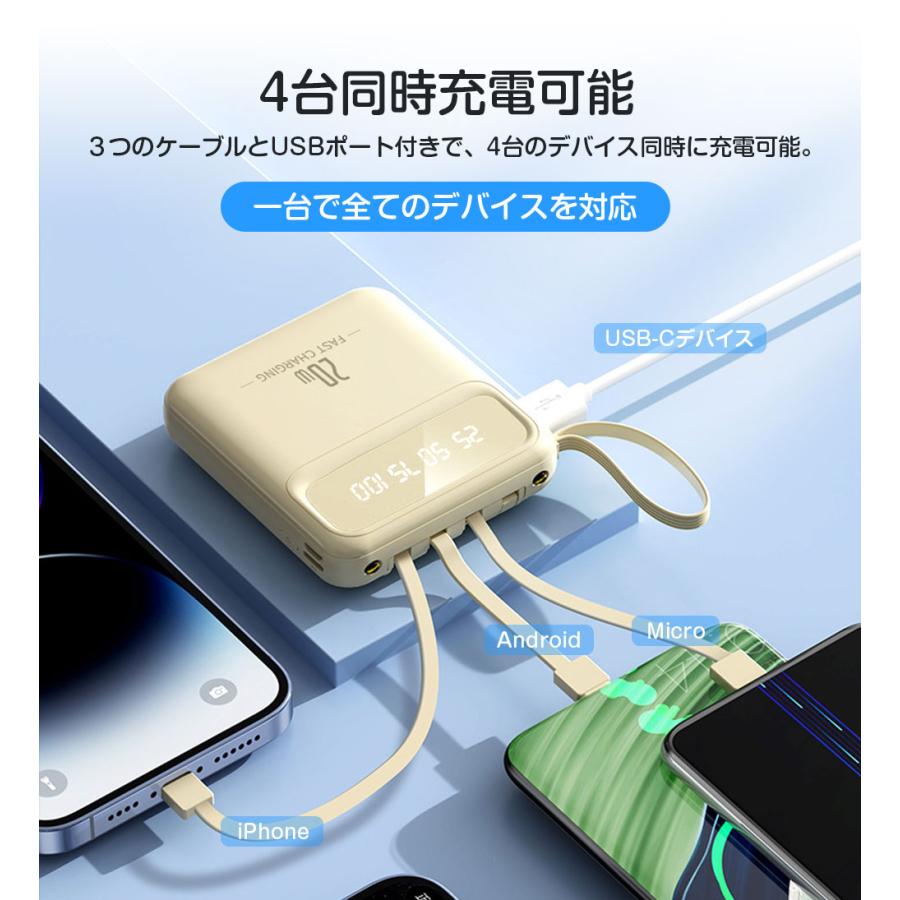 モバイルバッテリー 20000mAh 大容量 スマホ充電器 4台同時充電 急速