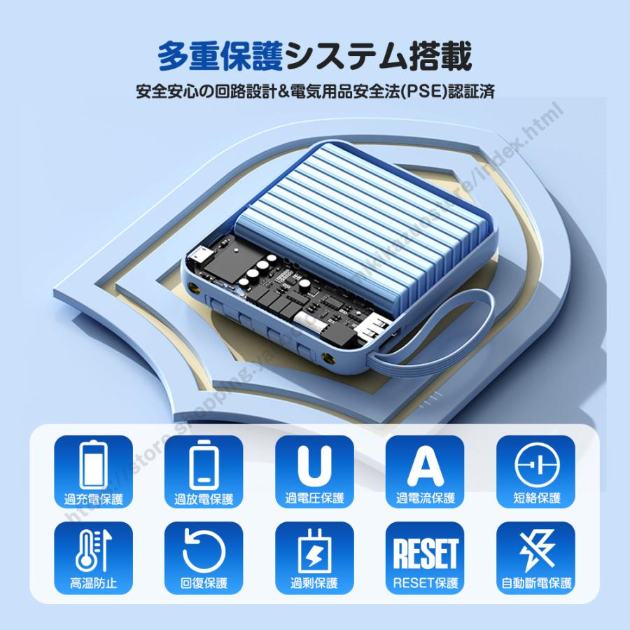 モバイルバッテリー 20000mAh 大容量 スマホ充電器 4台同時充電 急速充電 4本ケーブル内蔵 LED残量表示 LEDライト 軽量 小型 iPhone/Android対応 出張 旅行 防災 | ブランド登録なし | 12