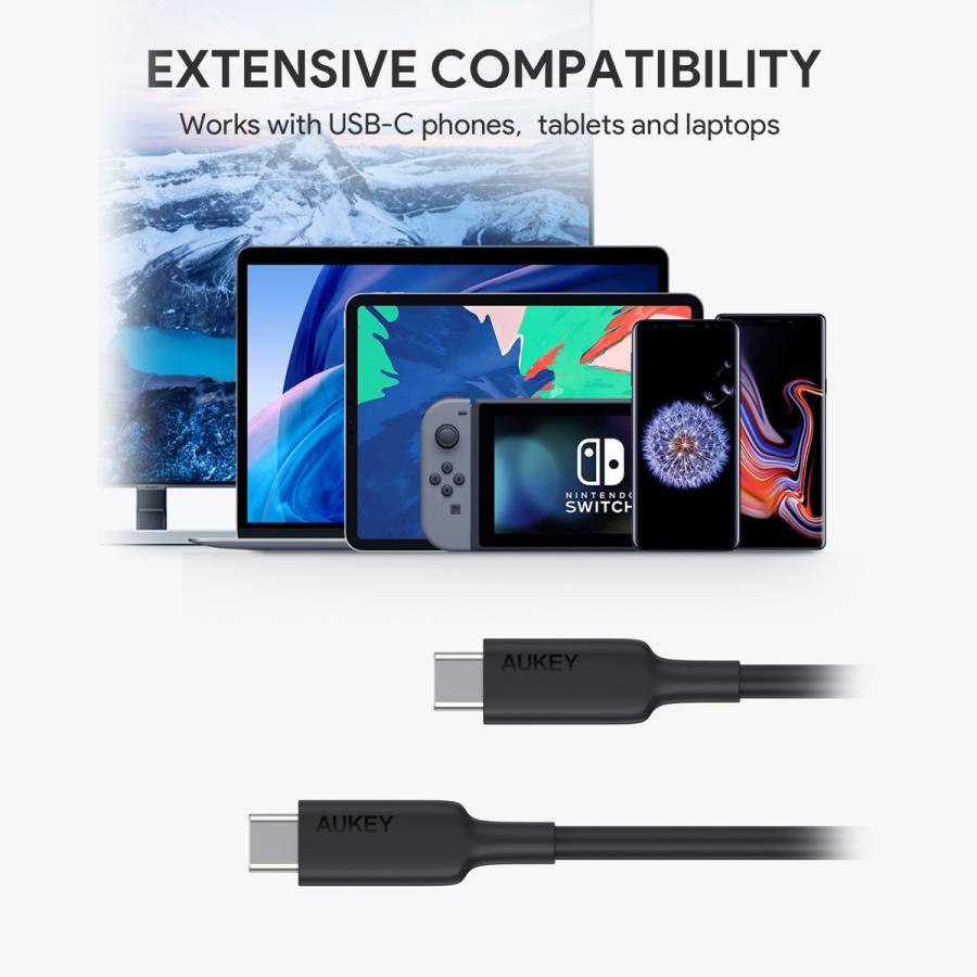 USB Type-C to C ケーブル C-C タイプC 1m 最大10Gbps転送 急速充電 PD対応 AUKEY Impulse CB-CD23-BK｜mikimotobeans｜07