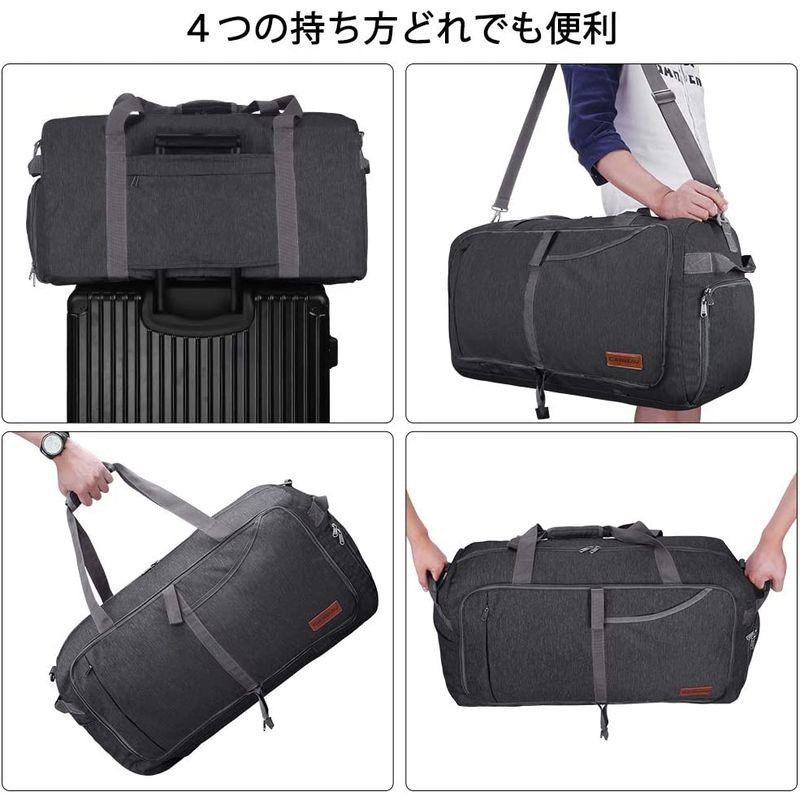 CANWAYボストンバッグ 折りたたみスポーツバッグ スーツケース固定 大容量 靴収納旅行バッグ 軽量 (65L, ブラック 65L)