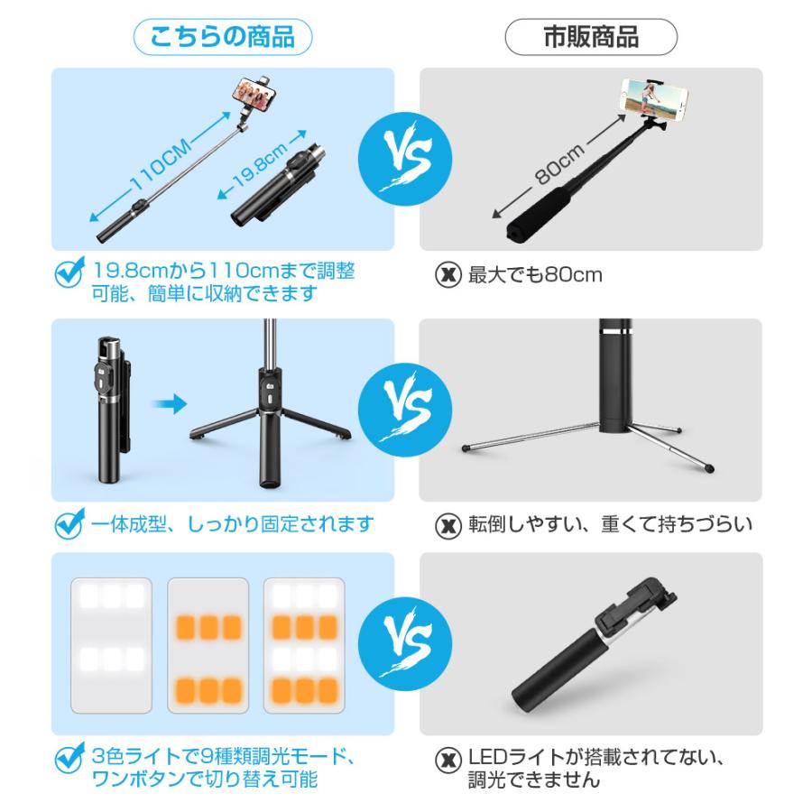最新型】セルカ棒 自撮り棒 三脚付き LEDライト Bluetooth 最新型】セルカ棒 自撮り棒 三脚付き LEDライト Bluetooth
