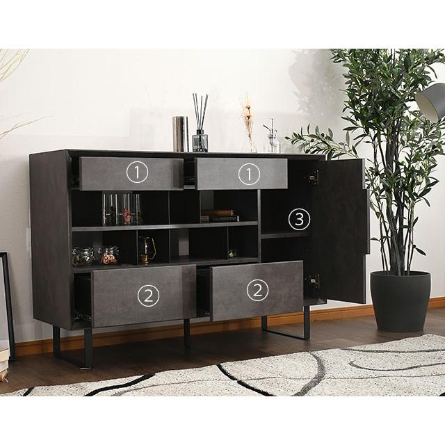 キャビネット 幅120cm ディスプレイ収納 木製 収納棚 収納ラック 仕切り板 間仕切り 小物収納 扉 リビング収納 サイドボード スチール脚 |  | 04