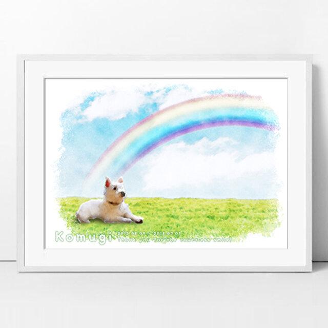 虹の橋 ペット 供養 似顔絵 メモリアル まってるよ。 うちの子ポスター グリーフケア y014 |  | 01