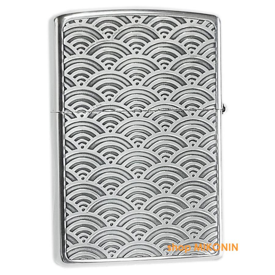 ZIPPO（ジッポー） 和柄 龍 浮き彫り 裏面 青海波 銀イブシ 2SV-WDR2 