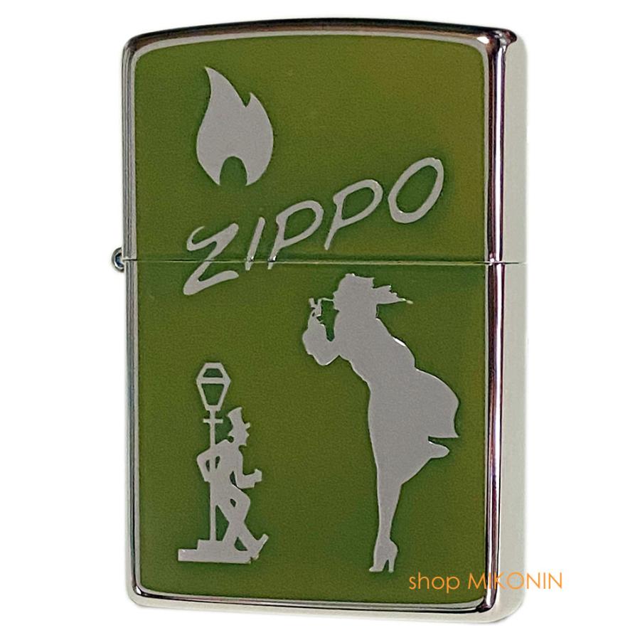 ZIPPO ウィンディ ドランク フレイム ジッポーロゴ シルバー/カーキ