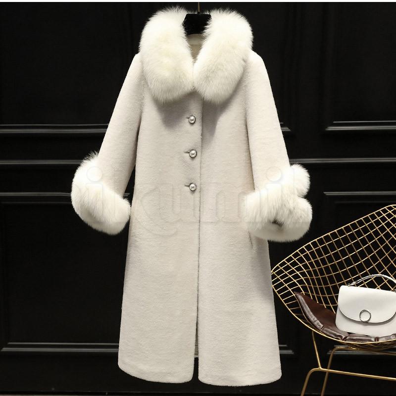 毛皮コート サイズ9 ベージュ裏地 送料無料 毛皮コート レディース ファーコート 無地 折り襟 長袖