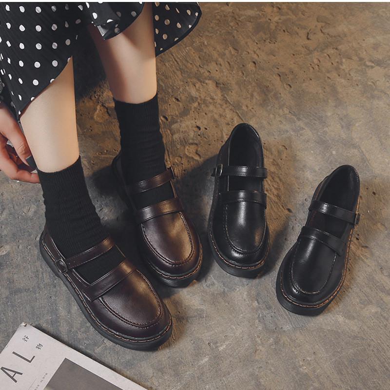 送料無料 ロリータ風靴 レディース ローファー ストラップ 無地