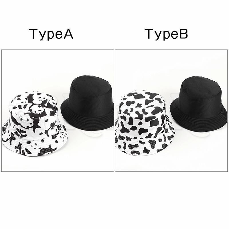 バケットハット レディース パンダ柄 牛柄 つば広帽子 両面使える