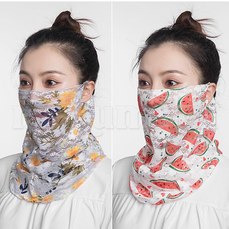 フェイスカバー ネックウォーマー レディース 花柄 レース 耳かけ  