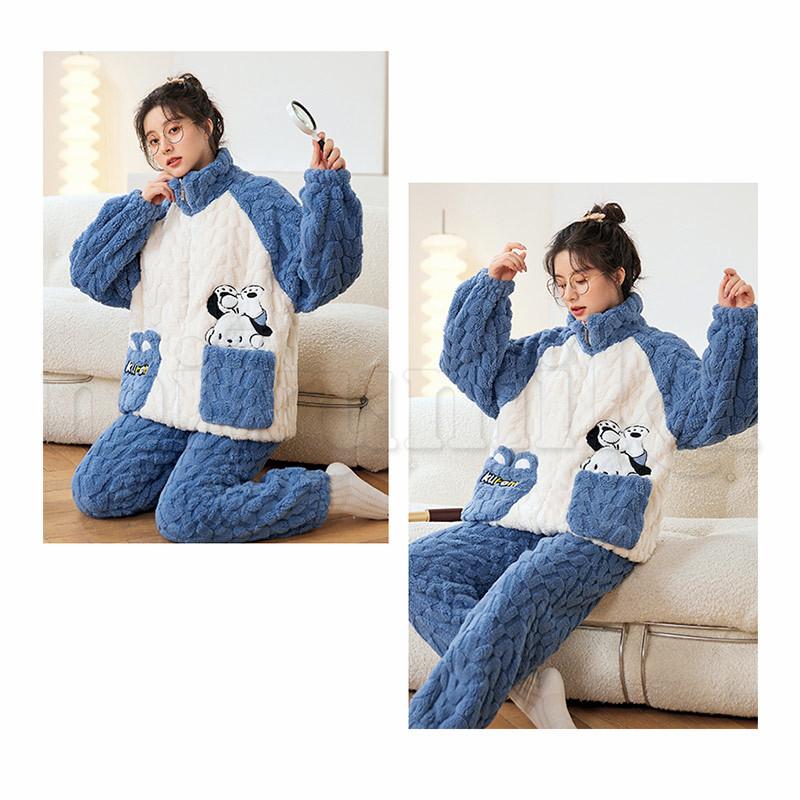 パジャマ レディース ハイネック 厚手 暖かい 上下セット もこもこ 前