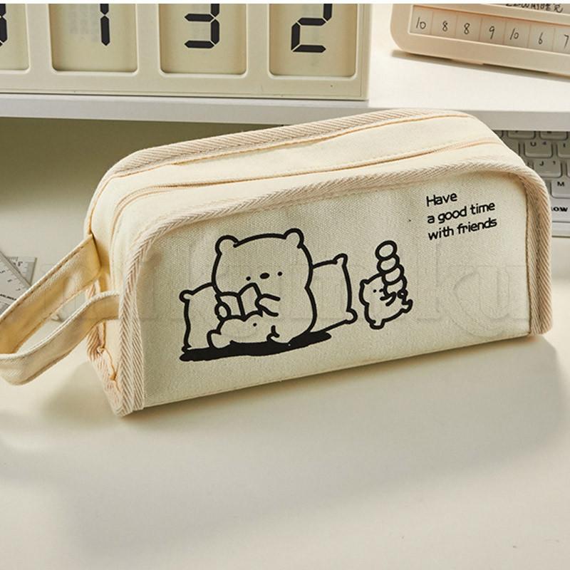 ペンケース 白 シンプル 大容量 多機能 可愛い 透明 布 オシャレ 筆記