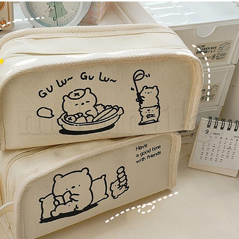 ペンケース 白 シンプル 大容量 多機能 可愛い 透明 布 オシャレ 筆記