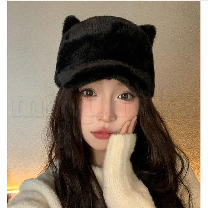 キャップ キャスケット 帽子 つば付き 猫耳 しっぽ ふわふわ もふもふ
