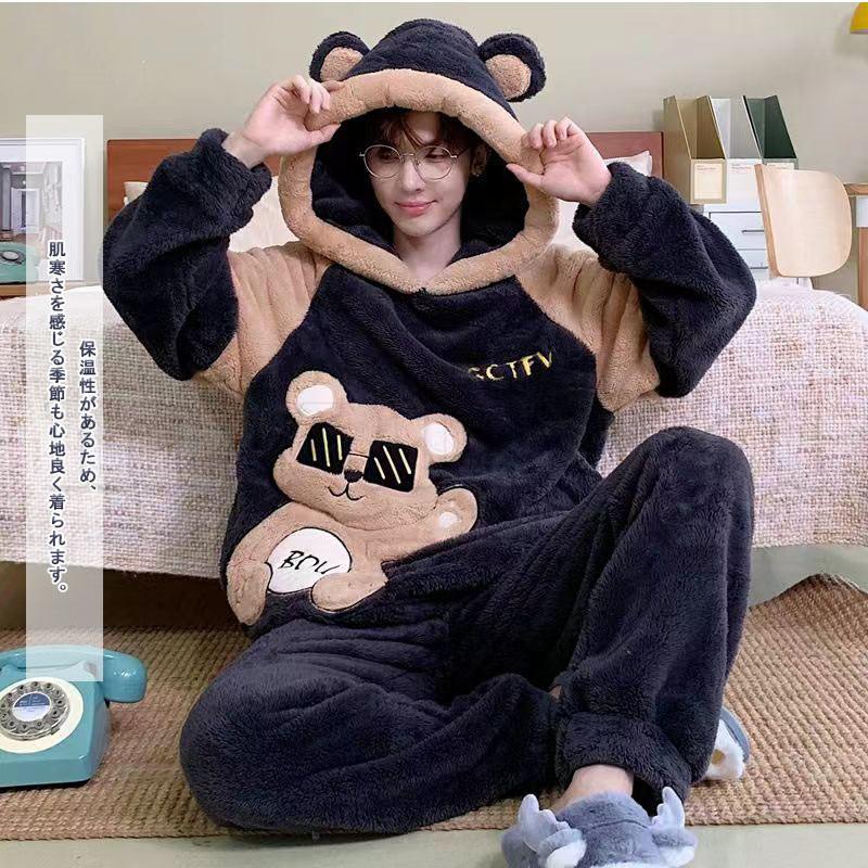 送料無料 パジャマ メンズ フード付き おしゃれ かわいい 暖かい 厚手