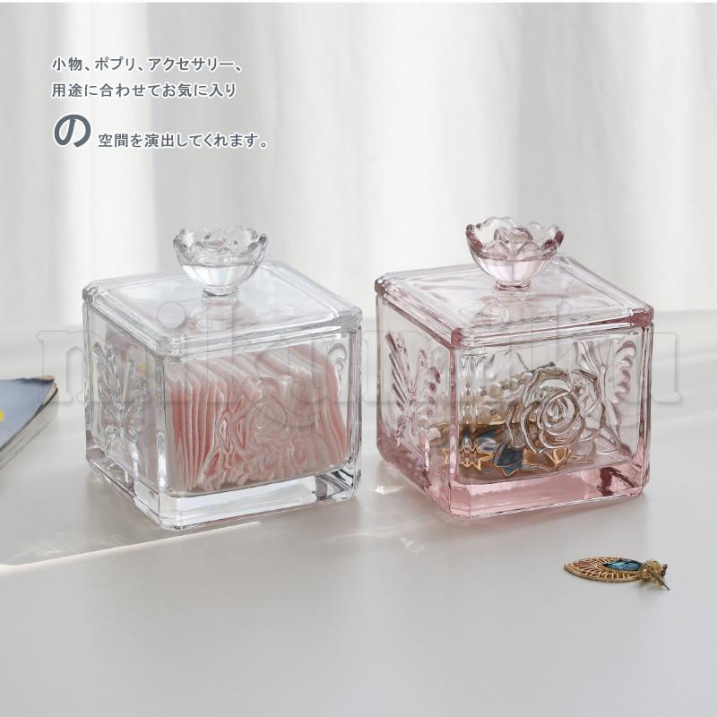 収納缶 ガラス フタ付き バラ ガラスポット 収納ケース 小物ケース
