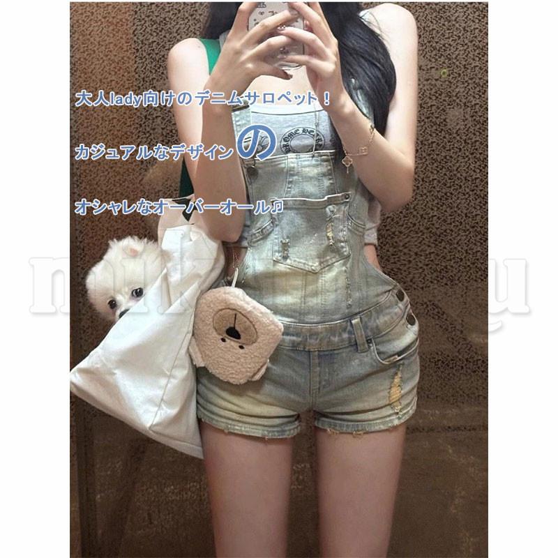 オーバーオール デニムショートパンツ レディース サロペット 