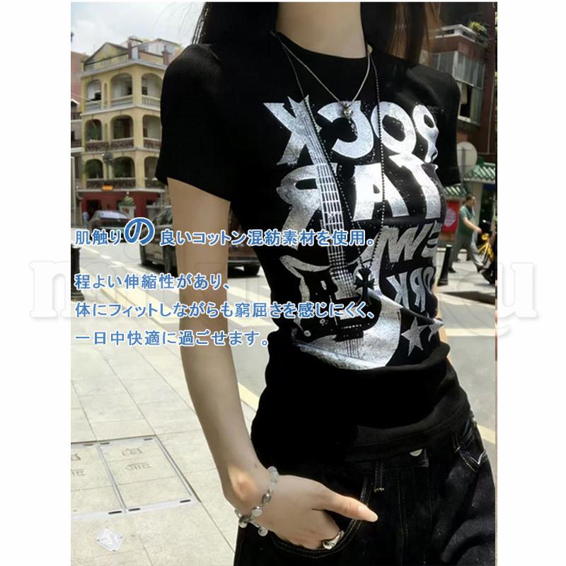 ロック Y2K Tシャツ 半袖 夏用 tシャツ 英文字 ロゴ トップス