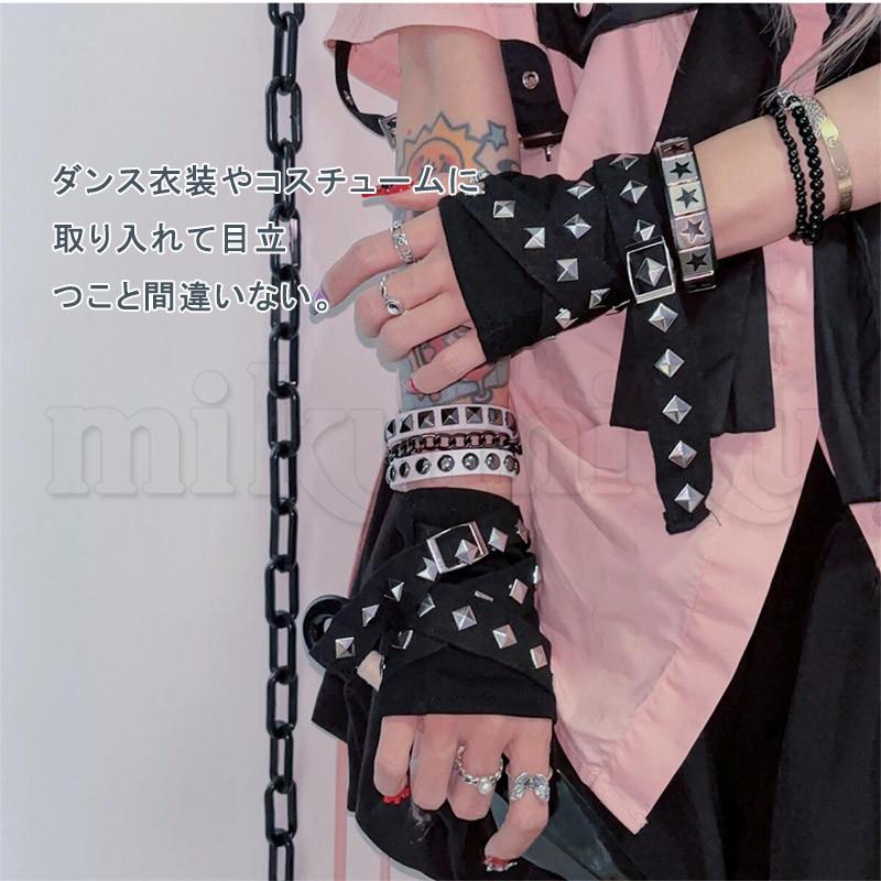 バックル 指なし手袋 指出し リストバンド リベット パンク ロリータ