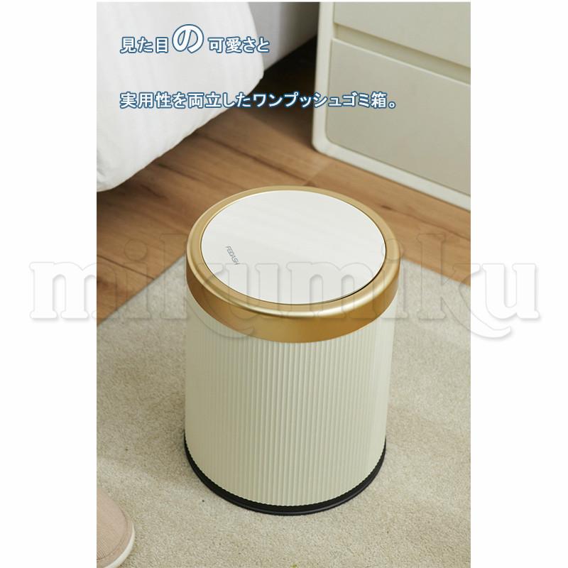 ゴミ箱 丸型 15L ワンプッシュ 2重構造 ワンタッチ蓋 縦ライン 大