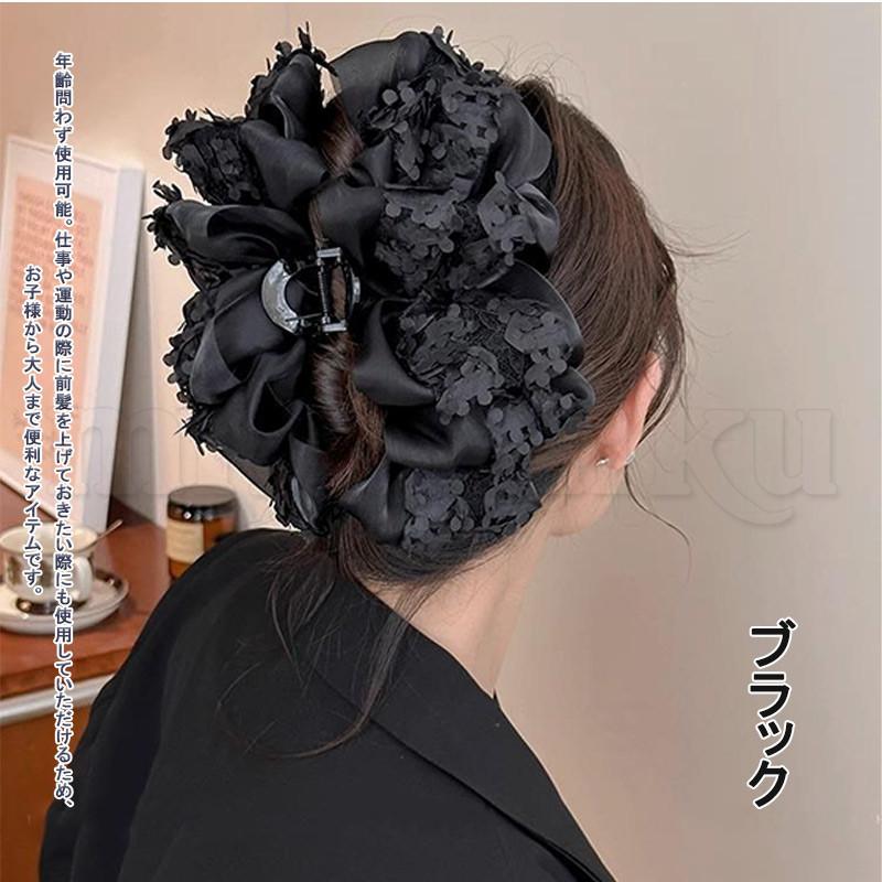 ローズフルールエプロンリボンバレッタ 黒×白 - ヘアアクセサリー ローズフルールエプロンリボンバレッタ 黒×白 - ヘアアクセサリー