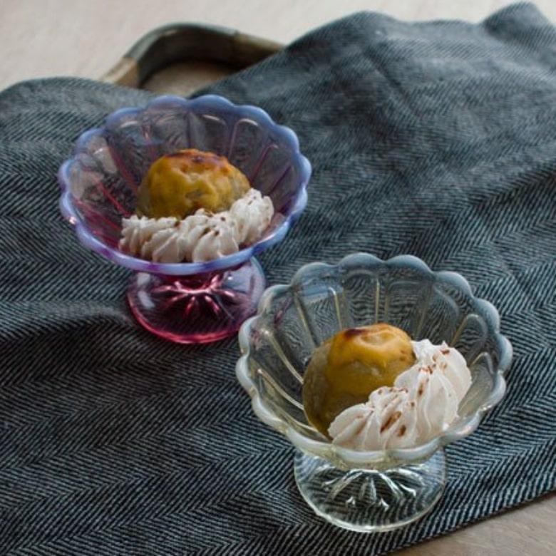 【売約】廣田ガラス　アンティーク　雪の花 ミニアイスクリーム ブルー 売約】廣田ガラス アンティーク 雪の花 ミニアイスクリーム